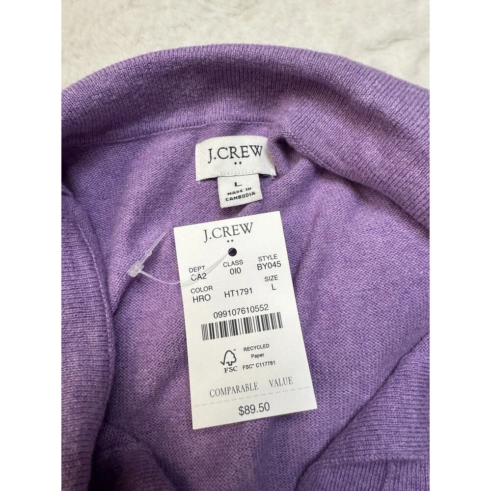 NWT J Crew Collared Cotton Long-Sleeve Sweater Purple Size Large